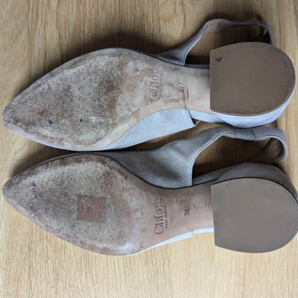 Pearly scalloped suede Chloe slingbacks low block heel - Picture 4 of 5